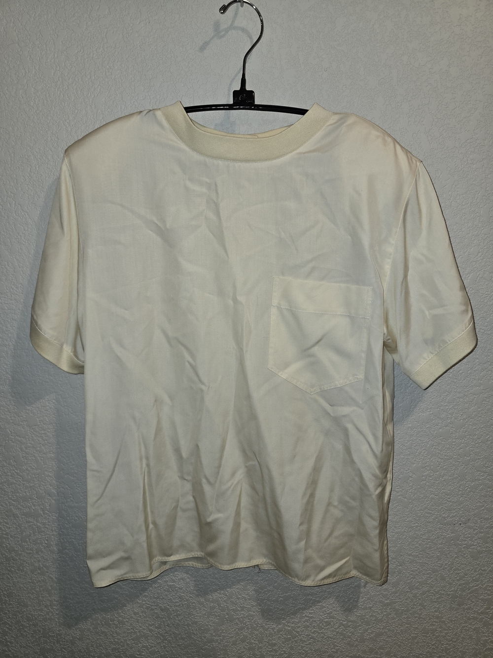 Vintage Liz Claiborne Cream Rayon Short Sleeve Button-Back Blouse Top - Medium